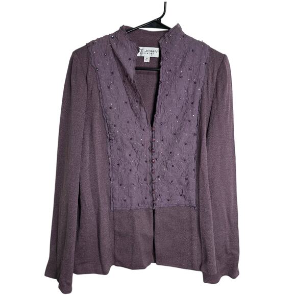St. John Evening Knits Dusty Purple Jacket Trim Appliques Size 14 XL Santana - Picture 1 of 9